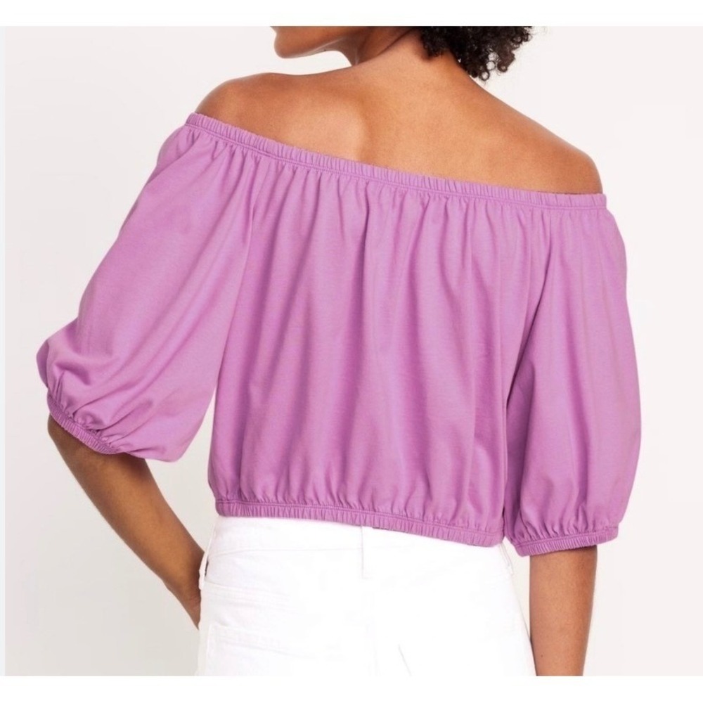 Old Navy Womens XXL Lilac Purple Off Shoulder Cotton Peasant Cropped Top Blouse - Picture 2 of 8